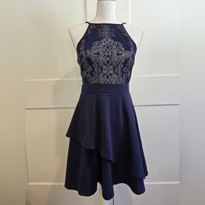 Speechless Blue and Silver Tiered Cocktail Dress